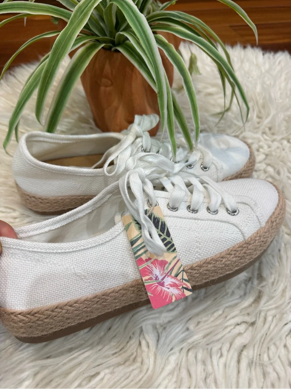 Women’s White Canvas Espadrille Sneaker with Jute Trim